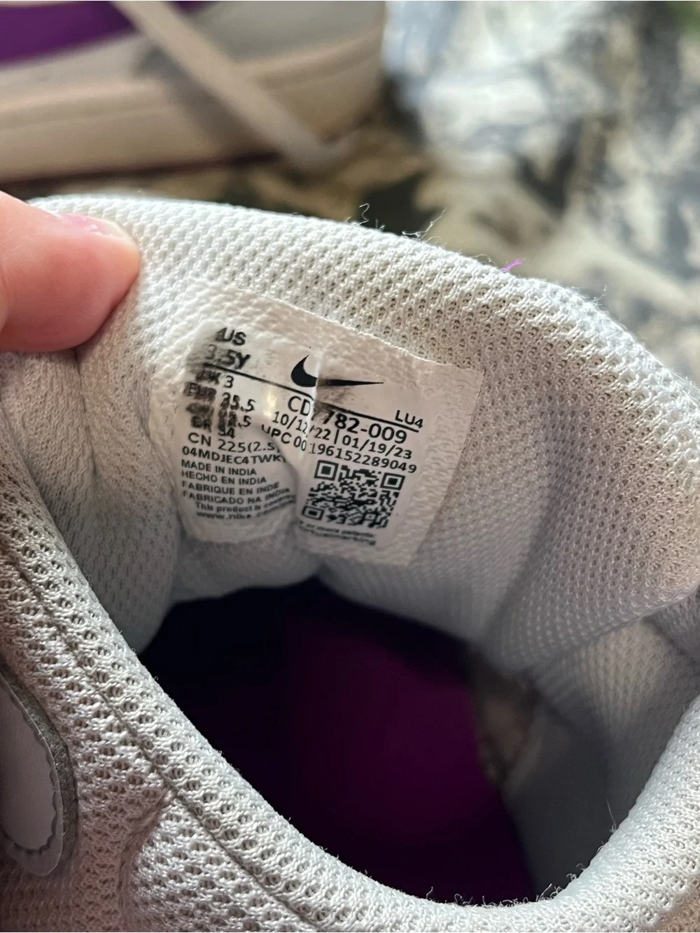 Nike White and Purple Mid-Top Sneakers with Velcro Strap